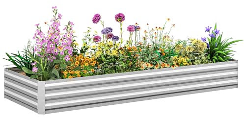 Outsunny Letto per Orto Rialzato da Esterno, Fioriera da Esterno per Piante in Acciaio Zincato, per Fiori e Verdure, per Giardino e Balcone, 241x90.5x30 cm, Argento