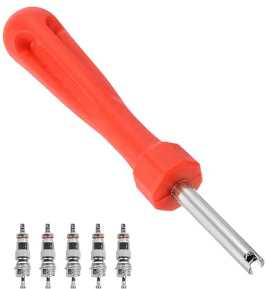 Xibao Autoventil Schlüssel,Fahrradventil,Ventilausdreher Autoventil,Ventileinsatzentferner mit 5 Ventileinsätzen,Autoreifen Ventil,Geeignet für Alle Standard-Ventilkerne,Auto,LKW,Motorrad,Fahrrad