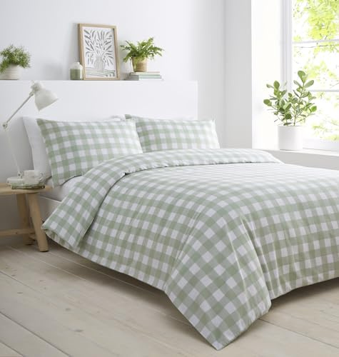 Portfolio Home Gingham Check Sage King Soft Easy Care Bed Linen Bedding Duvet Cover Quilt Set With Pillow Cases