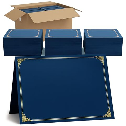 160 Pcs Certificate Holders Bulk, Navy Blue Diploma Covers Gold Foil Border, Document Covers for Letter Size 8.5x11 Award Certificates, Cardstock, Document Papers, Graduation