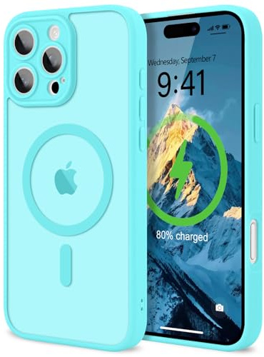 LAPOPNUT Magnetic Case for iPhone 16 Pro Max, Camera Protection, Blue Green | Compatible with MagSafe, Translucent Matte, Hard Back Cover, Soft TPU Bumper, Slim Shockproof Phone Case，Military Grade