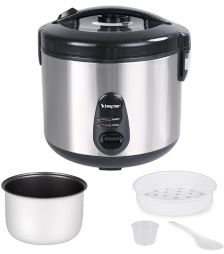 BEPER P101VAP020 Olla arrocera Vaporé Max de 1800 g, antiadherente, función de mantenimiento del calor, cocción al vapor, acero inoxidable, accesorios incluidos, sin BPA