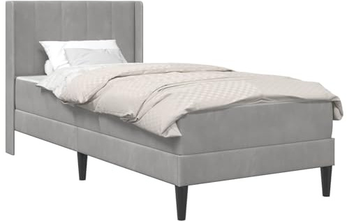 vidaXL Bettrahmen mit Matratze Hellgrau 90 x 200 cm Samt, Modernes Schlafzimmermöbel, Rechteckiges Bettgestell, Moderner Samt, Komfortable plüschige Matratze, Elegantes Design, Minimalistischer Stil