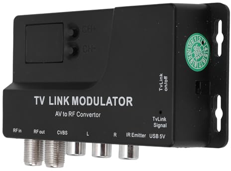 Denash AV to RF Modulator, Radio Corporation of America to Coaxial Converter with Channel for TV Tuner Satellite Set Top Box DVD Players Gaming Consoles