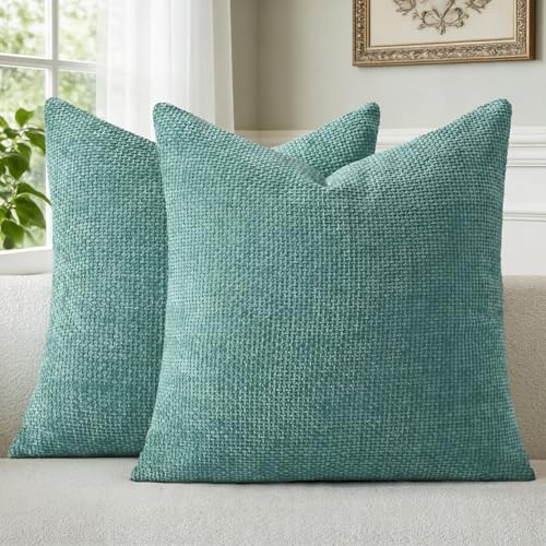 a moment Kissenbezug 40x40 Türkis Chenille 2er Set Dekokissen Kissenbezüge | Sofakissen Zierkissen Couchkissen Muster Deko Waschbar Flauschig Dekorative Kissenhülle für Sofa Wohnzimmer Schlafzimmer