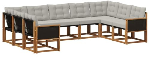 vidaXL Outdoor-Sofagarnitur mit Kissen 9 pcs Natur und Hellgrau, Garten, modernes Outdoor-Sofa-Set, wetterfestes Ensemble, Bequeme Terrassenlounge, vielseitige Sitzgruppe