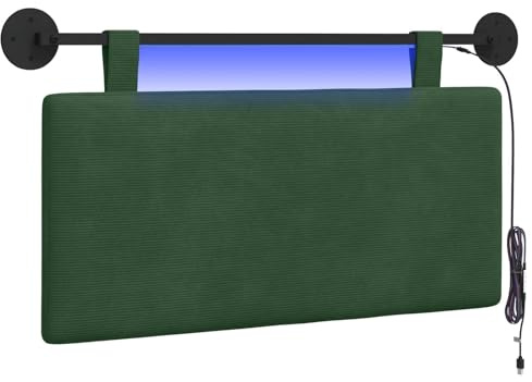 vidaXL Hängendes Kopfteil Mit LED Licht Dschungelgrün Cordstoff, Moderner rechteckiger Wand-Kopfteil, weich gepolstert, verstellbare Rückenlehne, platzsparender Bett-Zubehör