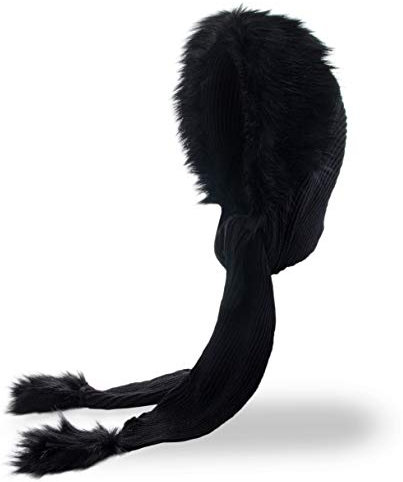 Futrzane Classic Kapuzenschal - Winter Schalmütze Damen - Mützenschal mit Fell (One Size, Schwarz - Schwarz Classic)