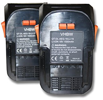 vhbw 2X Batteries Compatible avec AEG BS 18C LI-202C, BSB 18, BS 18G, BSB 18 G, BS18G, BSB 18 C, BSB18G Outil électrique (1500 mAh, Li-ION, 18 V)