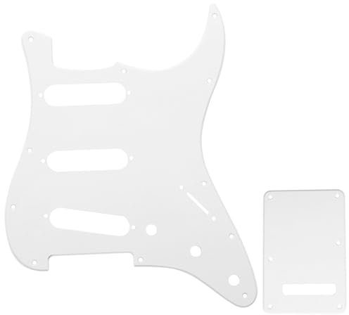 Musiclily SSS Strat Pickguard and Back Plate Set for Fender USA/Mexican Standard Stratocaster Modern Style Electric Guitar, 1Ply White