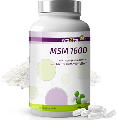 Vita2You MSM 1600-365 Kapseln - (Methylsulfonylmethan) - 800mg pro Kapsel - Meshfaktor 40-60 - Hochdosiert - Premium Qualität