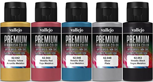 Aérographe Couleurs 5 x 60 ml Vallejo Premium Kit de couleurs Effet Métallique Aérographe Couleurs