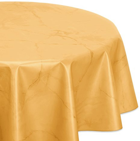 Wachstuchtischdecke abwischbar, OVAL RUND ECKIG, fleckenabweisende Gartentischdecke Marmorstein, zuschneidbare Wachstuch Tischdecke (Rund 140 cm, Gelb)