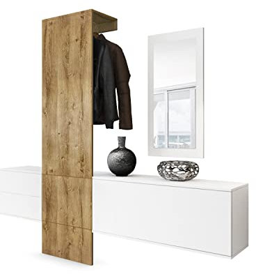 Vladon Garderobe Wandgarderobe Carlton Set 1, Made in Germany, Korpus in Weiß matt/Paneel in Eiche Ribbeck