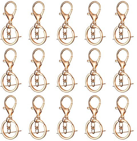NUOBESTY 50 Stück kleine schwenkbare Karabiner Haken mit Schlüsselring Schlüsselanhänger Haken Gold