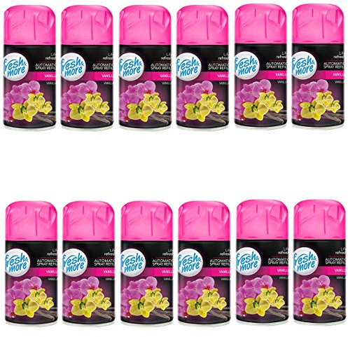 Fresh & More Lufterfrischer Nachfüller 12er Pack Vanille 250ml - Duft Nachfüller kompatibel mit Air Wick Freshmatic, Glade Brise - Duftspray für Geruchsneutralisierung & Frische