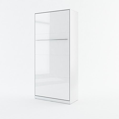 BIM Furniture Wandbett Vertical Schrankbett Concept PRO Wandklappbett, Schrankklappbett Wandbett, Schrank mit integriertem Klappbett, Funktionsbett (Weiß Hochglanz, 90 x 200 cm)