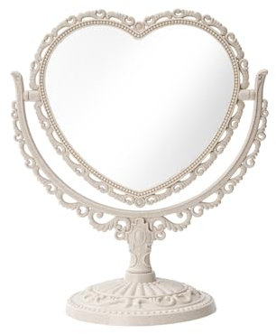XPXKJ Spiegel in Herzform, 17,8 cm, Kosmetikspiegel mit 3-facher Vergrößerung, Vintage-Spiegel, Badezimmer, Schlafzimmer, Ankleidespiegel (beige herzförmig)