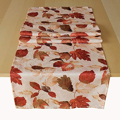 Tischwäsche Herbstmotiv Blätter Pflegeleicht Decke Herbstdecke Tischläufer Läufer (40 x 140 cm)