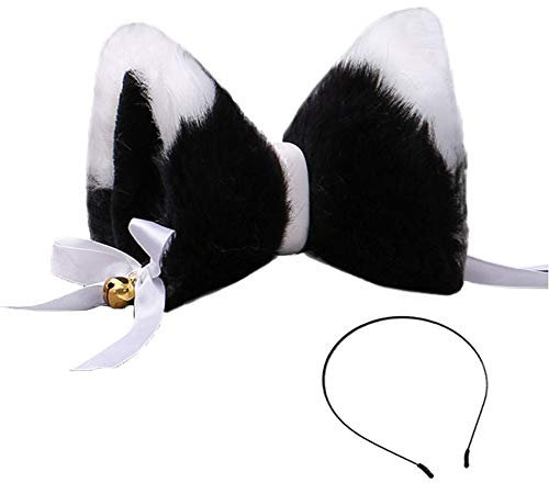 Dodheah Katzenohren Stirnband Cosplay Haarspange Tierohren Haarband Fuchs Ohr Haarschmuck für Frauen Mädchen, schwarz / weiß, One size