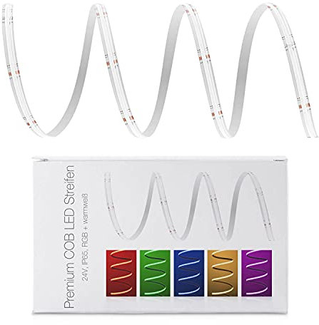 LED Universum COB LED Streifen RGB-WW Band Strip Lichtband Premium Filament 24V LED Streifen IP65 RGB-W bunt (5 Meter)
