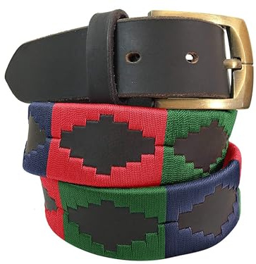 CARLOS DIAZ Herren Damen Premium Unisex Braunes Leder Bestickt Designer Polo Gürtel