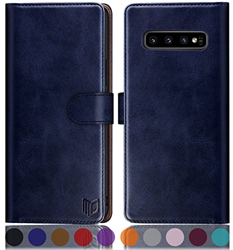 SUANPOT [RFID Schutz für Samsung Galaxy S10 hülle PU Leder handyhülle Lederhülle klapphülle Kartenfach Flip Phone Case Cover für Samsung S10 Handy hülle Phone case Cover Blau