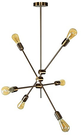 Licht-Erlebnisse Hängelampe Retro Design Metall in Messing 6-flammig GALAXY Pendelleuchte Esstisch Wohnzimmer