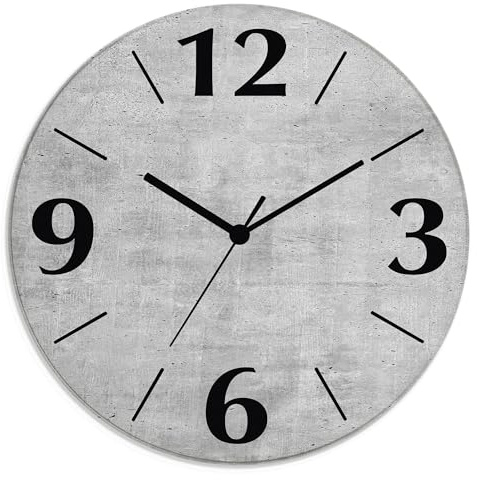 ARTLAND Wanddeko Wanduhr ohne Tickgeräusche aus Glas Quarzuhr Ø 30 cm Rund Lautlos Ø 30 cm Grauer Beton Optik U1RG