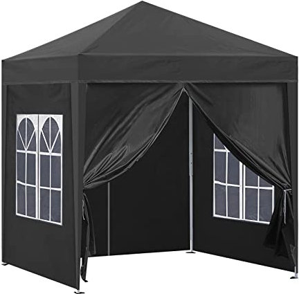 TUKAILAi 2x2m Pop Up Gazebo Portable Heavy Duty Garden Gazebo Awning Canopy Shelter with 4 Side Panels & Carry Bag Steel Frame Waterproof for Outdoor Wedding Party Event Four Seasons Black