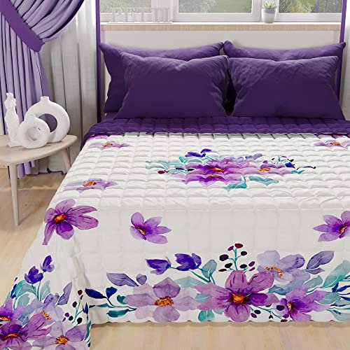 PETTI Artigiani Italiani - Copriletto Singolo Estivo 170x260cm 100 g/m² Double Face, Trapuntino Letto Singolo Primaverile, Trapunta Leggera, Floreale Viola, 100% Made in Italy