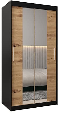 MEBLE KRYSPOL Kleiderschrank mit Spiegel Tokyo 1 - Garderobenschrank - Schrank Schlafzimmer - Mehrzweckschrank Zwei Schiebetüren - Regalen - Flur Möbel - Kleiderstange Schrank - Allzweckschrank