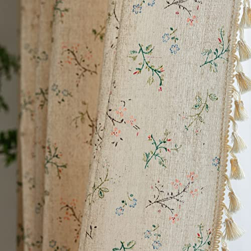 ENJOYBRIDAL Floral Boho Curtains 2 Panels Short 63 Inch Curtains Patterned Semi Sheer Living Room Drapes Farmhouse Bohemian Window Curtain Panels with Tassel Beige Rod Pocket Bedroom Drapes
