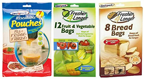 7x Resealable Pouches Self-Standing Storage Bag Natural Food Storage Bag for Home, Fruit & Vegetable Bags, Microwave/Freezer Safe (7 Resealable Pouches)