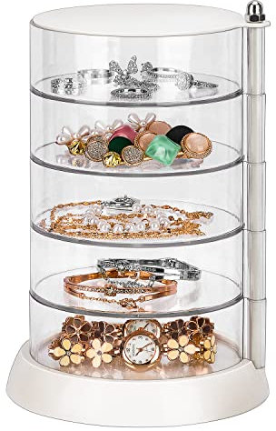 JessLab Hair Accessories Organizer, Clear 5-Layer Acrylic Box for Girl Hair Ties, Classify Storage by Layer for Accessories, Bracelets, Rings, Bangles