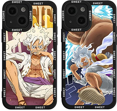 Eouine 2 Stück Handyhülle für Apple iPhone 13 Hülle 6.1'' Anime Jungs Gear 5 Nika Monkey D Schutzhülle Manga Cool Muster Case All Inklusiv Linsen Design Stoßfest TPU Silikon Cover für iPhone 13