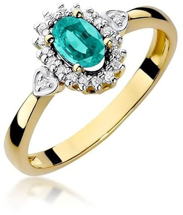 Damen Ring 585 14k Gold Gelbgold echt Smaragd Edelstein Diamanten Brillanten