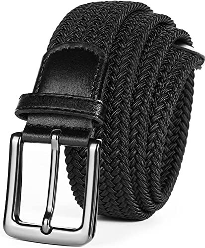 LOVMEAD Elastischer Gürtel Stretchgürtel Geflochten Herren Damen Wert Stück, Golf Stoffgürtel Flechtgürtel Dehnbarer (1 Stück -Schwarz, 135cm/46’’-50’’ für Taillengröße)