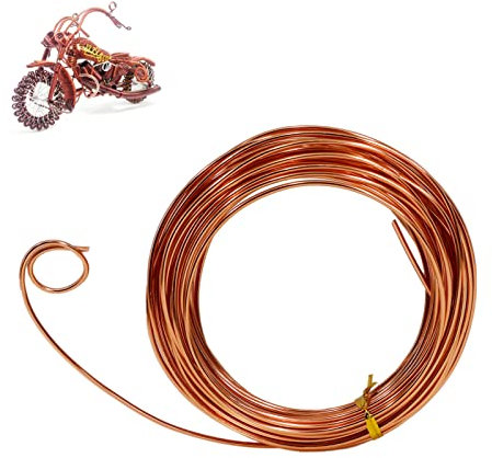 MEETGIFT Alambre para manualidades, 15 m, 2 mm, alambre de cobre, alambre de joyería, alambre de jardín, fabricación de joyas, alambre de aluminio para joyas, modelado, accesorios y esculturas (cobre)