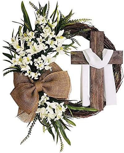 ZIUTPDAX Osterkranz mit Girlande, Osterkranz für HaustüR, KüNstlicher Festkranz Weiß