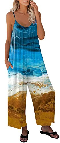 Arbeitsoverall Damen Loose Fit Baggy Jumpsuit Ärmellos Overall Damen Latzhose Jumpsuit With Pockets Arbeitsoverall Blau M
