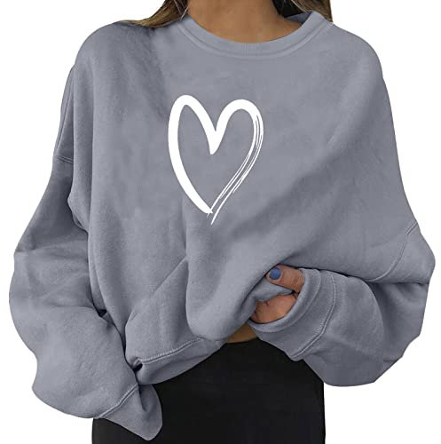 rtdgcv Karo Kauer Damen Modisches Damen-Sweatshirt, lässig, langärmlig, O-Ausschnitt, weich, mit Liebe bedruckt, Damen-Winter-Sweatshirt Spitzenshirt
