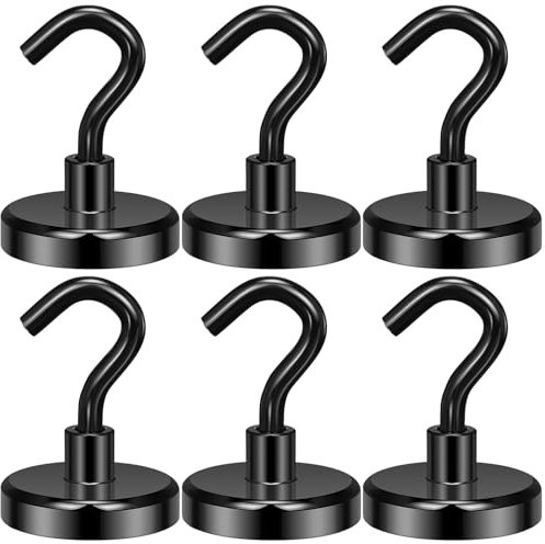 Wukong 6 Stück Starke Magnete mit Haken, 36mm Neodym Magnethaken, 45KG(100LB) Groß Haken Magnetisch Extra Stark, Magnete mit Haken für Camping, Lager und Küchen