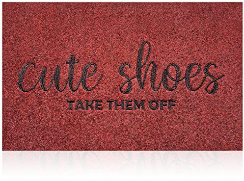 AOAOPQ Welcome Mats Cute Shoes Take Them Off Doormat Entry Mat Indoor for Front Doormats Outdoor Entrance Easy to Clean Heavy Duty Anti Slip Dark Red