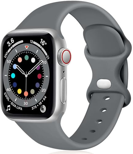 Epova Compatible con Correa Apple Watch 42mm 44mm 45mm 46mm 49mm, Mujer Hombre Silicona Pulsera para iWatch SE Series 10 9 8 7 6 5 4 3 2 1, Ceniza espacial, Grande