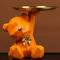 Azazaza Bear Figurine, Resin Bear Statue with Storage Tray, Cute Ornament Key Snack Holder, Modern Art Decor Sculpture for Home Living Room Office (A-Orange)