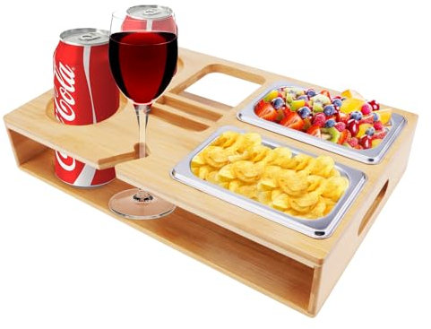 ShnminEU Couchbar Snackbox, Sofa Organizer auf dem Beistelltische Couchtisch mit 2X Snackschale und Flaschenhalter mit Couch Bar mit Getränkehalter - Snackbox Couchorganizer Sofaablage Tablett