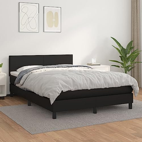 Willood Boxspringbett mit Matratze Schwarz 140x200 cm Kunstleder Kunstlederbett Polsterbett Bettgestell Bett Hotelbett Schlafzimmerbett Bettrahmen Lattenrost Schlichtes Design
