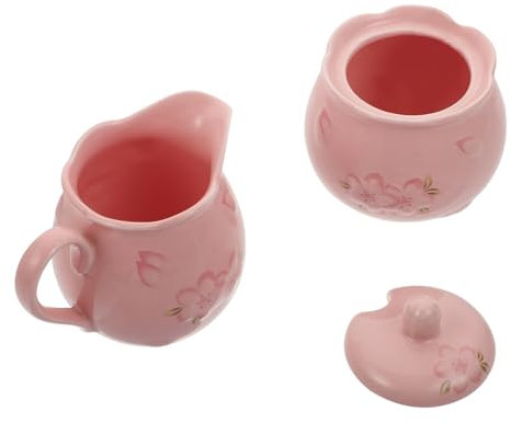 ABOOFAN Ceramic Embossed Milk Kettle and Sugar Pot Set Pink Coffee Storage Container with Lid 2-Piece Kitchen Accessory for Sugar and Candy