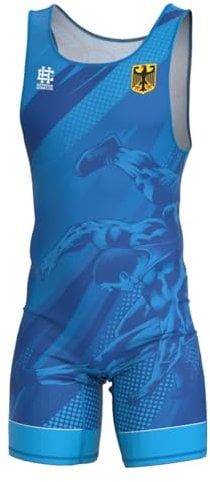 Extreme Hobby – Ringeranzug für Herren der Deutschen Nationalmannschaft, Wettkampf-Trikot für Ringen, Blau, Größe L